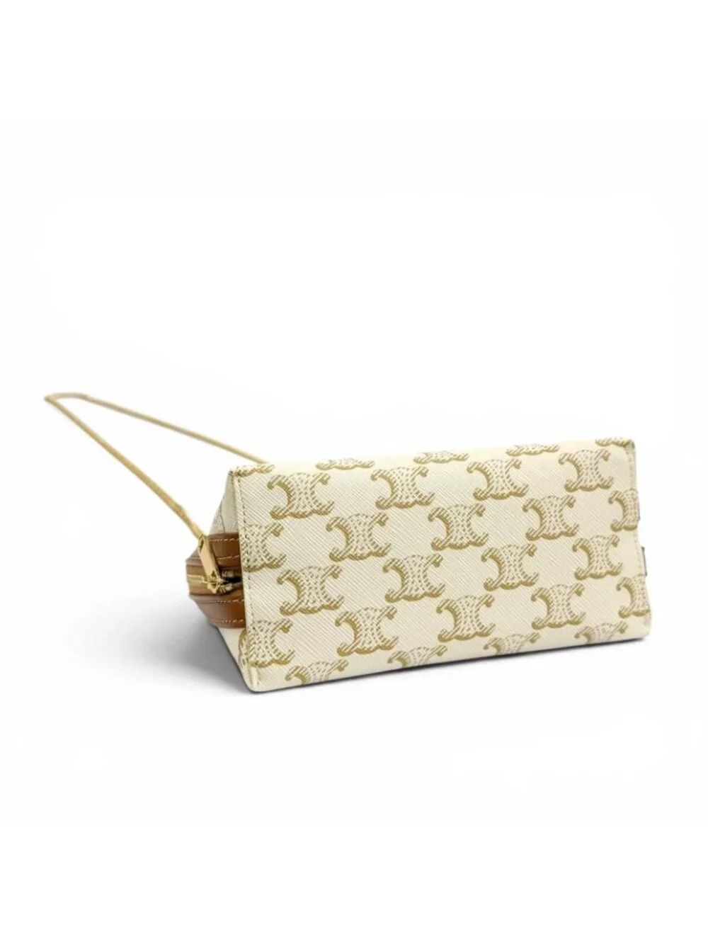 Celine Triomphe Canvas Logo Chain Clutch Shoulder Bag Off White Brown